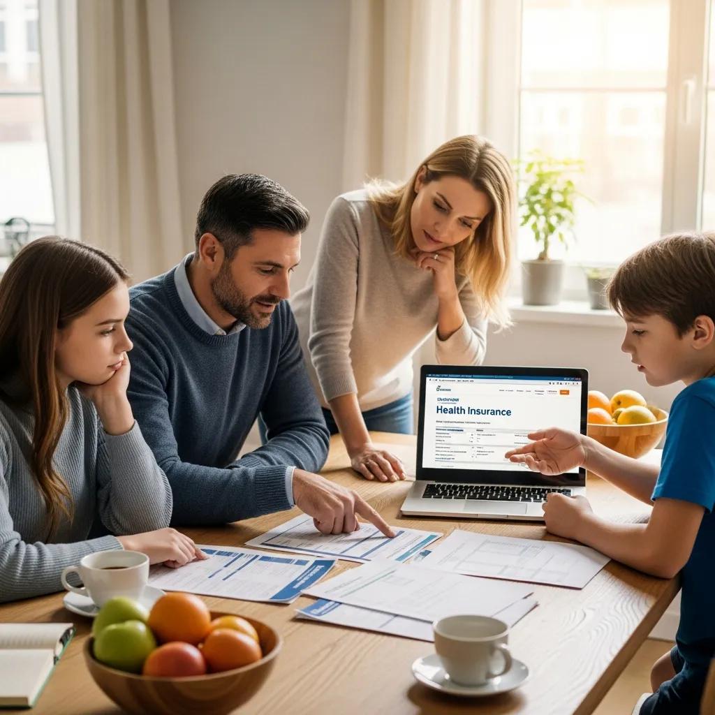 Family reviewing health insurance documents together at home