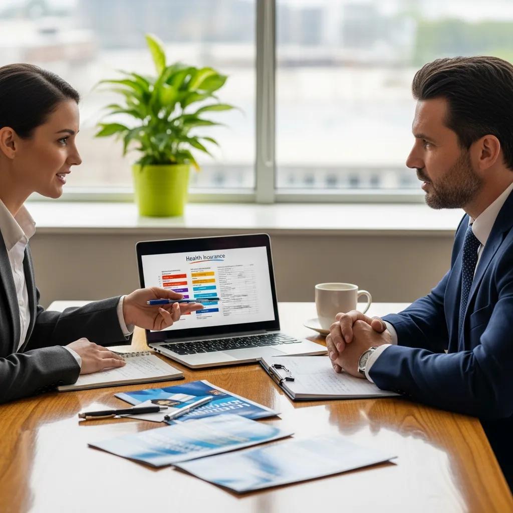 Real estate agent consulting about HMO, PPO, and EPO health insurance plans