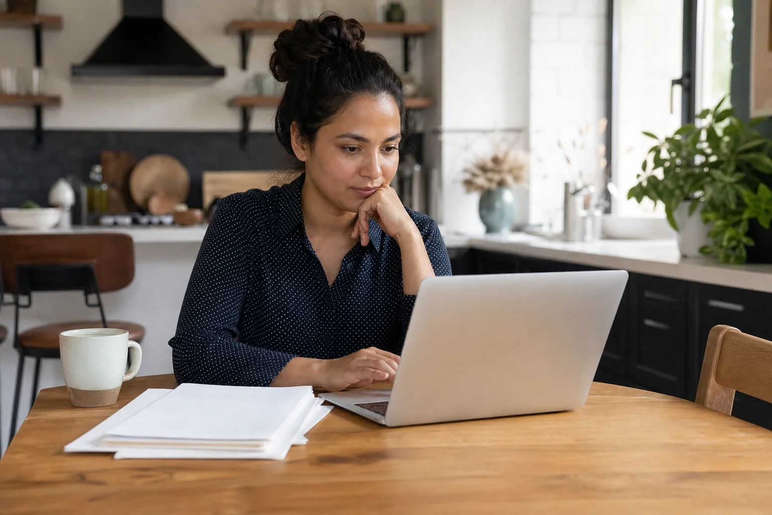 Young adult using a laptop at home to compare individual health insurance plans on the marketplace